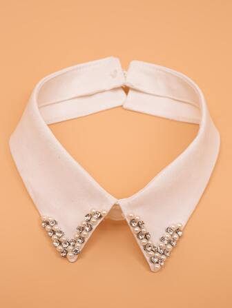 1pc Rhinestone & Faux Pearl Decor Dickey Collar For Daily Life For Decoration