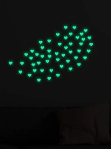 50pcs Heart Shaped Glow In The Dark Wall Sticker, Green PVC Waterproof Heart Wall Decal, For Home Decor - Green - View 1