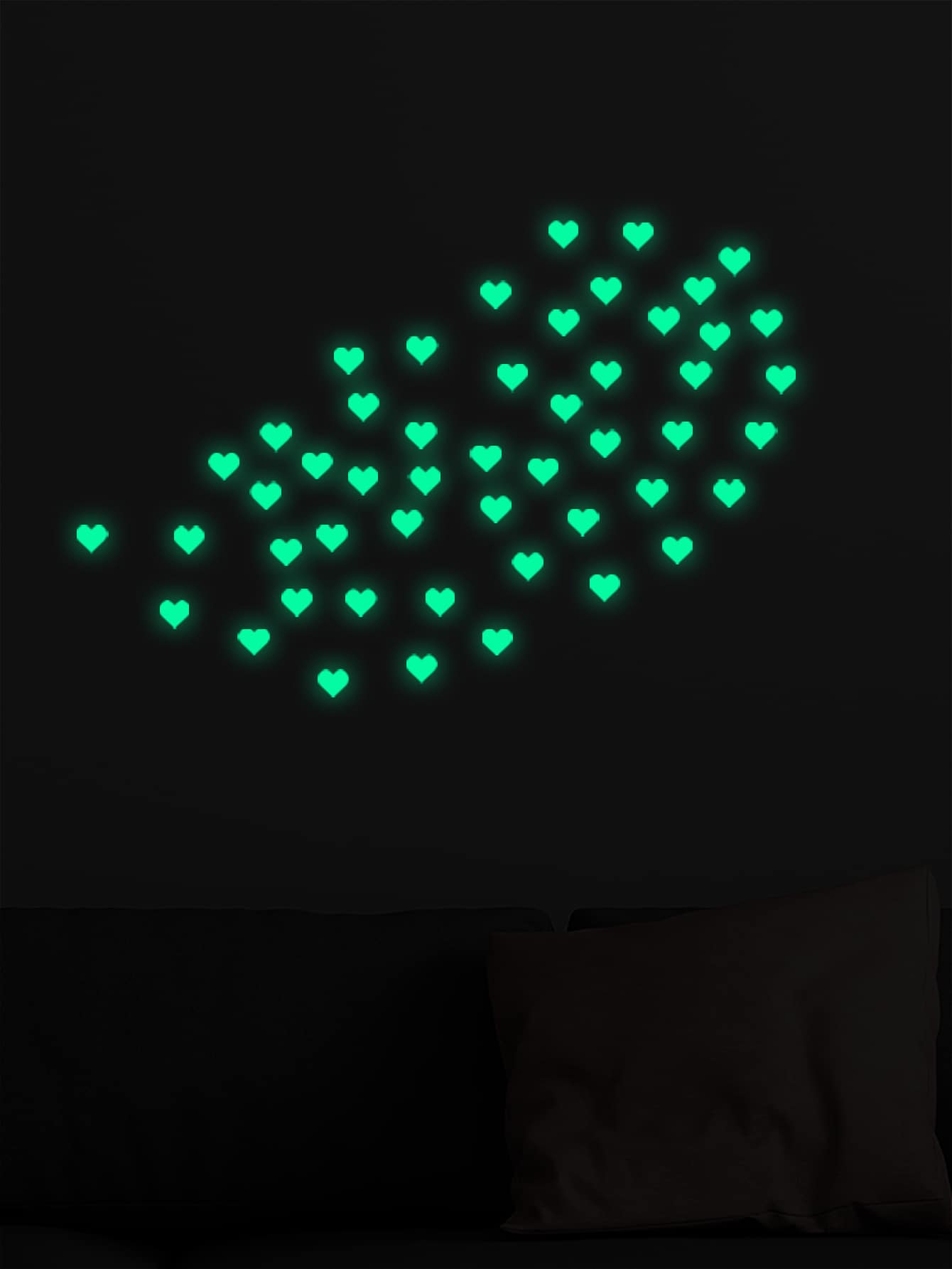 50pcs Heart Shaped Glow In The Dark Wall Sticker, Green PVC Waterproof Heart Wall Decal, For Home Decor - Green - View 1