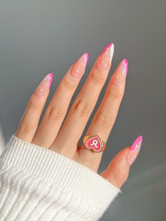 24pcs Long Almond Fake Nail & 1pc Nail File & 1sheet Tape Press On Nails Nail Supplies