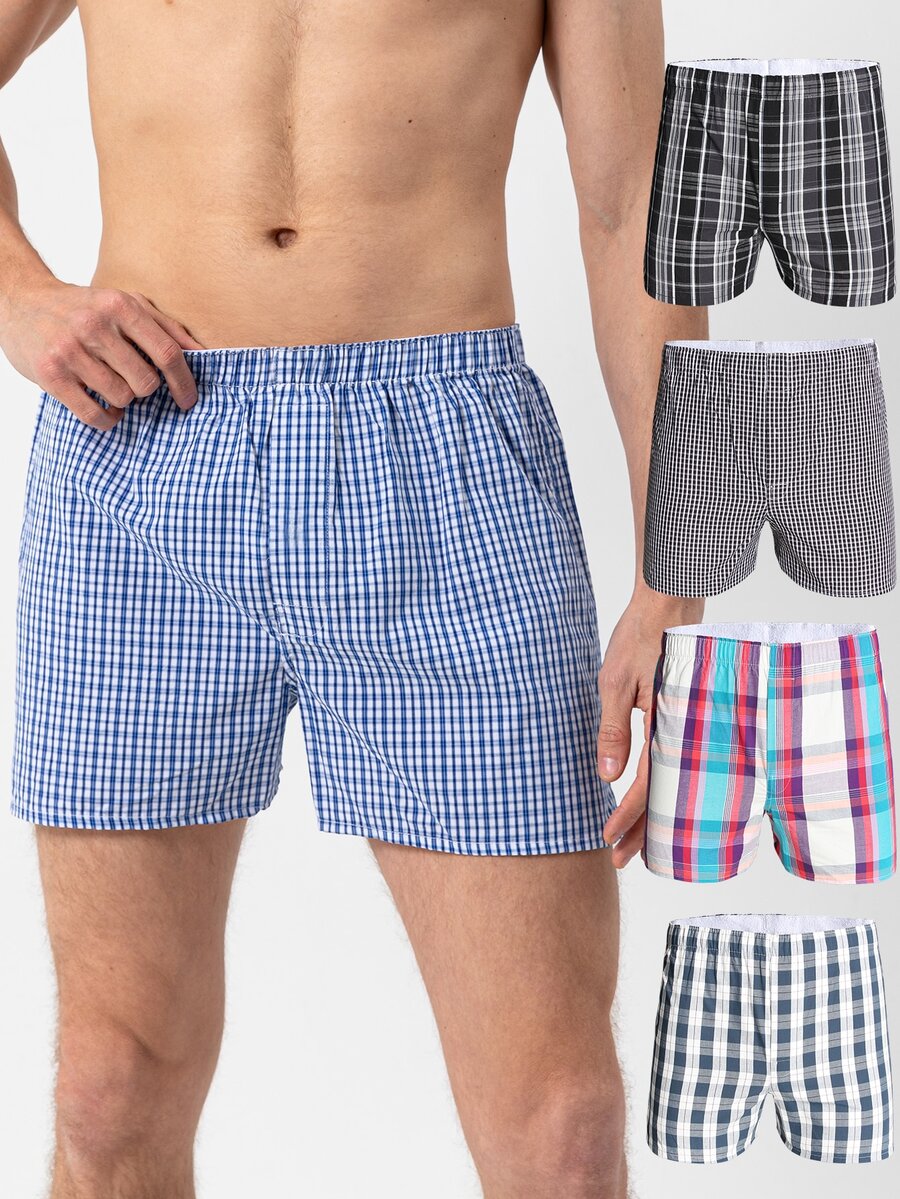 Hombres 5 piezas Calzoncillos boxer con estampado de cuadros - Multicolor - Ver 1