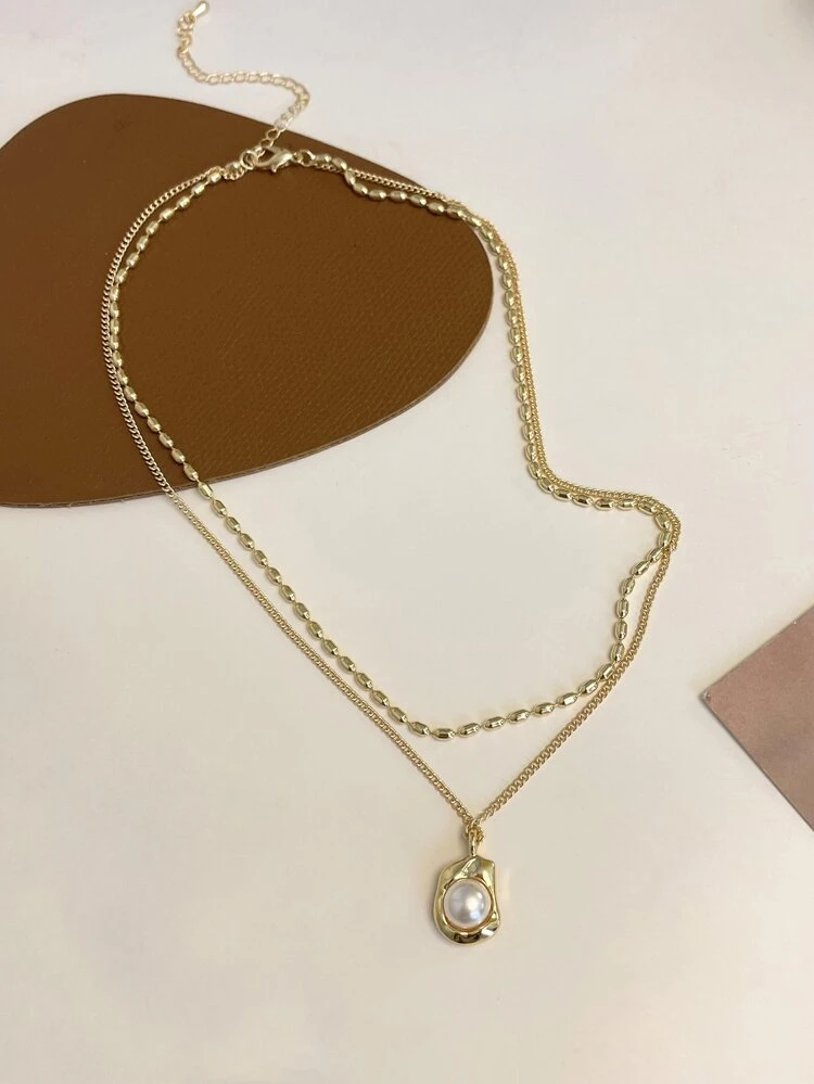 Faux Pearl Charm Layered Necklace