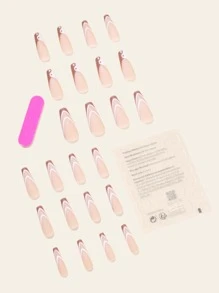 24pcs Long Coffin Fake Nail & 1pc Nail File & 1sheet Tape - Multicolor - View 2