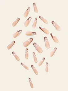 24pcs Long Coffin Fake Nail & 1pc Nail File & 1sheet Tape - Multicolor - View 3