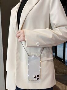 Rhinestone Decor Clear Phone Case With Strap - Clear - View 2