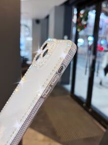 Rhinestone Decor Clear Phone Case With Strap - Clear - View 4
