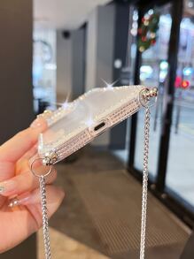 Rhinestone Decor Clear Phone Case With Strap - Clear - View 5