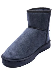 Men Faux Suede Slip On Snow Boots - Grey - View 3