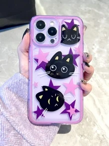 星星和黑貓頭圖案手機殼相容於 Iphone 15,相容於 Iphone 13/11/7 Plus,全覆蓋 Tpu 保護殼,男女通用設計