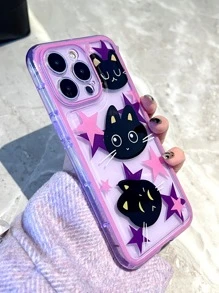 星星和黑貓頭圖案手機殼相容於 Iphone 15,相容於 Iphone 13/11/7 Plus,全覆蓋 Tpu 保護殼,男女通用設計