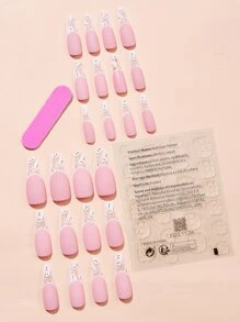 24 Móng Tay Giả Người Tuyết Dài Coffin & 1 Dũa Móng Tay & 1 Băng Dán Móng - Nhiều màu - Xem 2