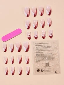Christmas 24pcs Short Almond Hat Pattern Fake Nail & 1pc Nail File & 1pc Nail Tape - Multicolor - View 2