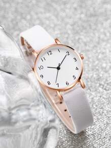 Conjunto De Pulsera Y Reloj De Cuarzo Con Esfera Digital Simple Con Banda Para Mujer (2 Piezas / Juego) - Blanco - Ver 4