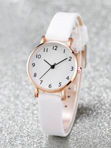 Conjunto De Pulsera Y Reloj De Cuarzo Con Esfera Digital Simple Con Banda Para Mujer (2 Piezas / Juego) - Blanco - Ver 3