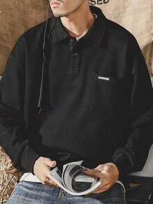 Manfinity Hypemode Men Plus Letter Patched Detail Polo Shirt - Black - View 6