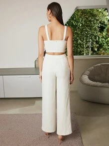 BizChic 鏈條細節短款上衣和闊腿褲工作服 - 米色 - 查看 3