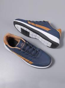 男款字母印花綁帶跑鞋，時尚輕便且舒適的戶外休閒運動運動鞋，黑色