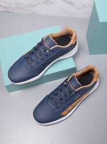 男款字母印花綁帶跑鞋，時尚輕便且舒適的戶外休閒運動運動鞋，黑色