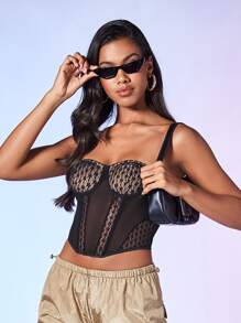 SHEIN BAE Top bandeau con encaje bustier - Negro - Ver 4