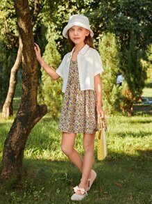 SHEIN Girls Solid Button Front Shirt Without Dress - White - View 4