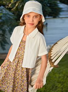 SHEIN Girls Solid Button Front Shirt Without Dress - White - View 6