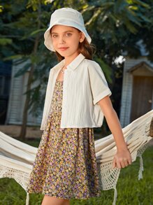 SHEIN Girls Solid Button Front Shirt Without Dress - White - View 7