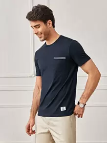 Manfinity VCAY Men Cotton Letter Patched Pocket Front Tee