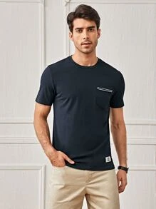 Manfinity VCAY Men Cotton Letter Patched Pocket Front Tee