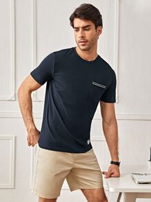 Manfinity VCAY Men Cotton Letter Patched Pocket Front Tee