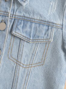 小女童翻蓋細節毛邊短款牛仔夾克 - 淺色水洗藍 - 查看 3