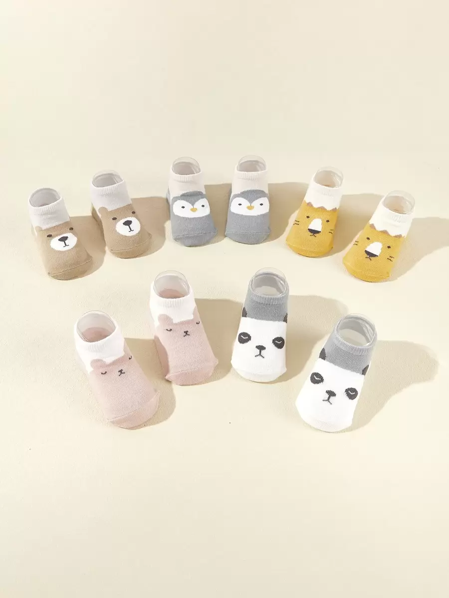 5 双婴儿卡通动物印花地板袜，圣诞节 - 彩色 - 查看 1