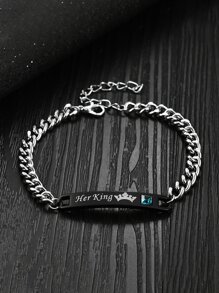 Đồng hồ thạch anh nam tròn tối giản & vòng đeo tay chi tiết kim cương - Bạc - Xem 6