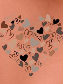 INAWLY Heart Print Kangaroo Pocket Drop Shoulder Drawstring Thermal Hoodie,Long Sleeve Tops - Orange - View 3