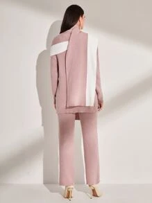 Modelyn Ribbed Knit Drop Shoulder Sweater & Knit Pants With Shawl