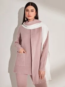 Modelyn Ribbed Knit Drop Shoulder Sweater & Knit Pants With Shawl