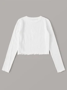 Muchica Camiseta corta tejida de canalé ribete en forma de lechuga - Blanco - Ver 2