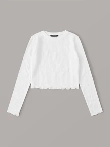 Muchica Camiseta corta tejida de canalé ribete en forma de lechuga - Blanco - Ver 3