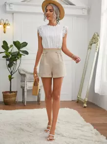 SHEIN Frenchy Blusas Botón Liso Bohemio - Blanco - Ver 4