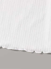 Muchica Camiseta corta tejida de canalé ribete en forma de lechuga - Blanco - Ver 5