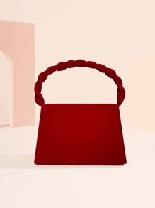 Faux Pearl & Flower Decor Flap Square Bag - Red - View 2