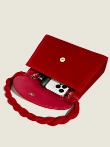 Faux Pearl & Flower Decor Flap Square Bag - Red - View 6