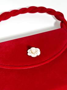 Faux Pearl & Flower Decor Flap Square Bag - Red - View 7