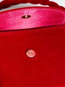 Faux Pearl & Flower Decor Flap Square Bag - Red - View 10