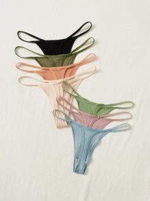 7packs Ribbed Knit Sexy G-String - Multicolor - View 2