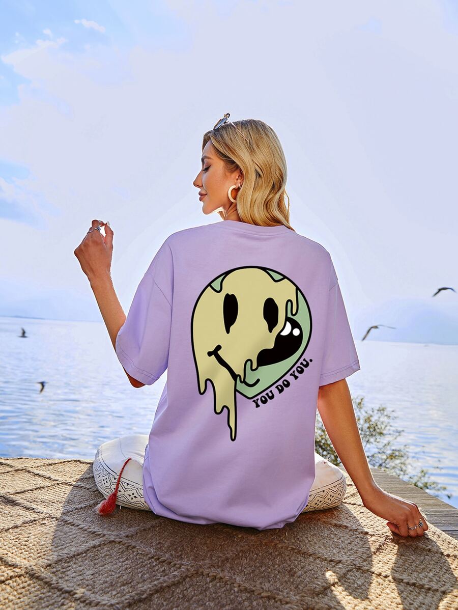 SHEIN Unity Slogan & Expression Print Drop Shoulder Tee YOU DO YOU - Lilac Purple - View 1