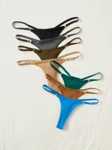Shein Underwear&Sleepwear Basics 7 paquetes Tanga de punto acanalado sexy