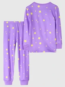 Conjunto De Pijama Ajustado Con Impresión De Unicornio Y Luna Para Chicas Adolescentes, Ropa Para Estar En Casa - Morado - Ver 2