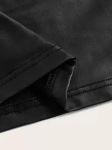 SHEIN ICON Cut Out Front Crop PU Leather Tank Top - Black - View 3