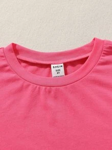 SHEIN 少女字母圖形背心連體褲和高低不一t恤 - 彩色 - 查看 7