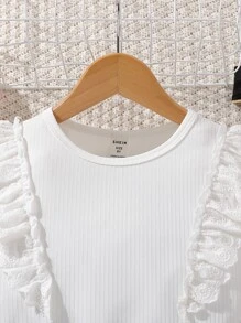 SHEIN 女孩網眼刺繡荷葉邊上衣和短褲 - 黑與白 - 查看 3